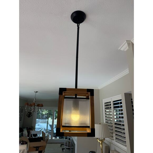 Handles 1-Light Farmhouse Wood Metal Hanging Pendant Light - Picture 2 of 10